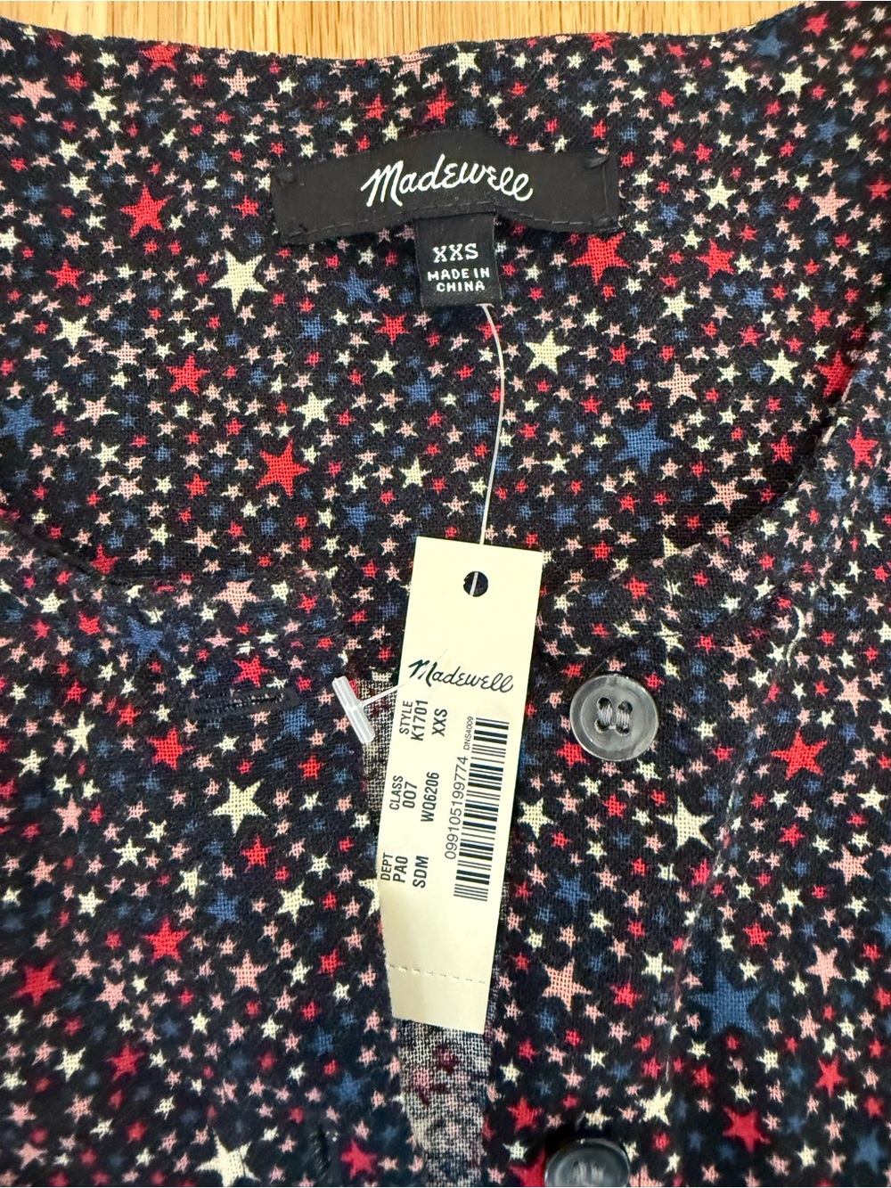 Madewell Black Star-Print Button Front Peplum Top - Picture 2 of 3